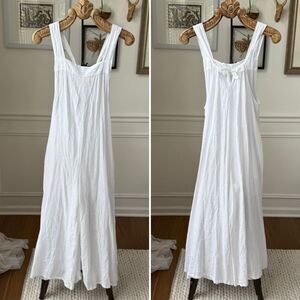 Haute Hippie Linen Blend Wide Leg Overall Jumpsuit Drawstring Neck White M